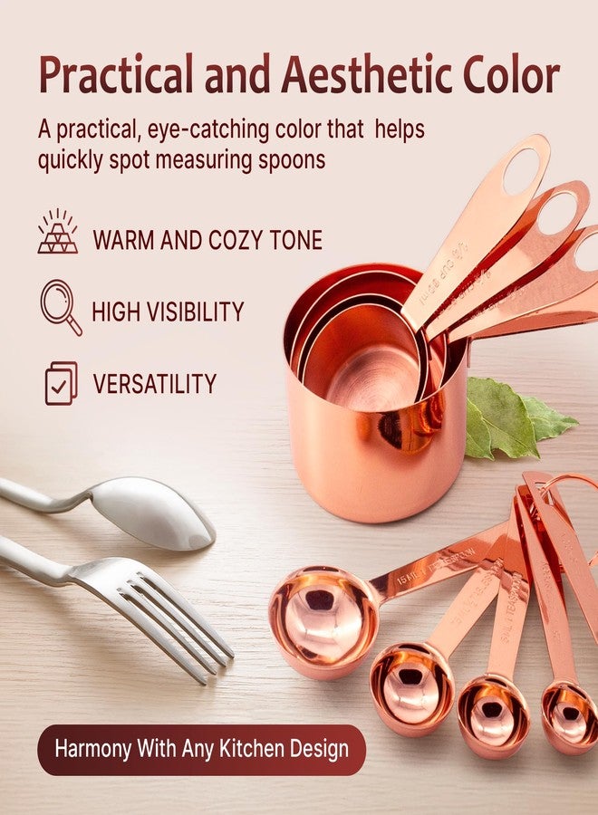 AGRUS Measuring Cups and Spoons Set of 9, Utensils for Dry and Liquid Ingredients, Copper Kitchen Accessories, Rose Copper Decor for Home, Stackable, Sturdy Stainless Steel - Image 3